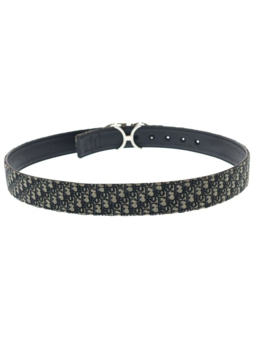 Dior CD Logo Buckle Belt Oblique Black Pattern Navy Canvas Leather Silver - Picture 2 of 6